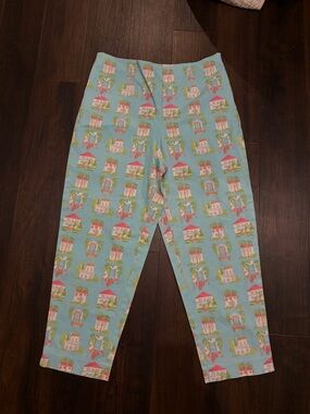 Vintage Talbots Coastal House Print Pants Blue Petite 16 High Rise